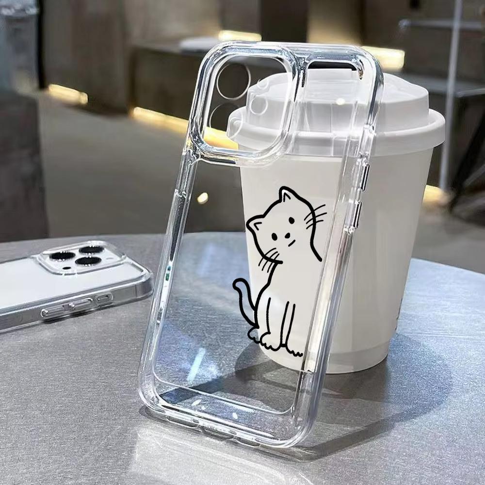 Cartoon Animal Cute Cat Phone Case For iPhone 17 Pro Max 16 15 Pro 14 13 Mini 12 11 XR XS 17Air 16 Plus Clear Bumper Cover