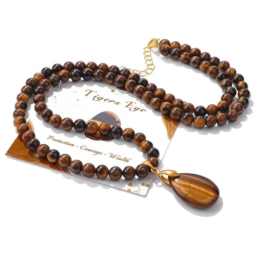 Tiger's Eye Natural Powder Crystal 6mm Beads Water Drop Pendant Necklace Sporty High-End Exquisite Sweater Chain