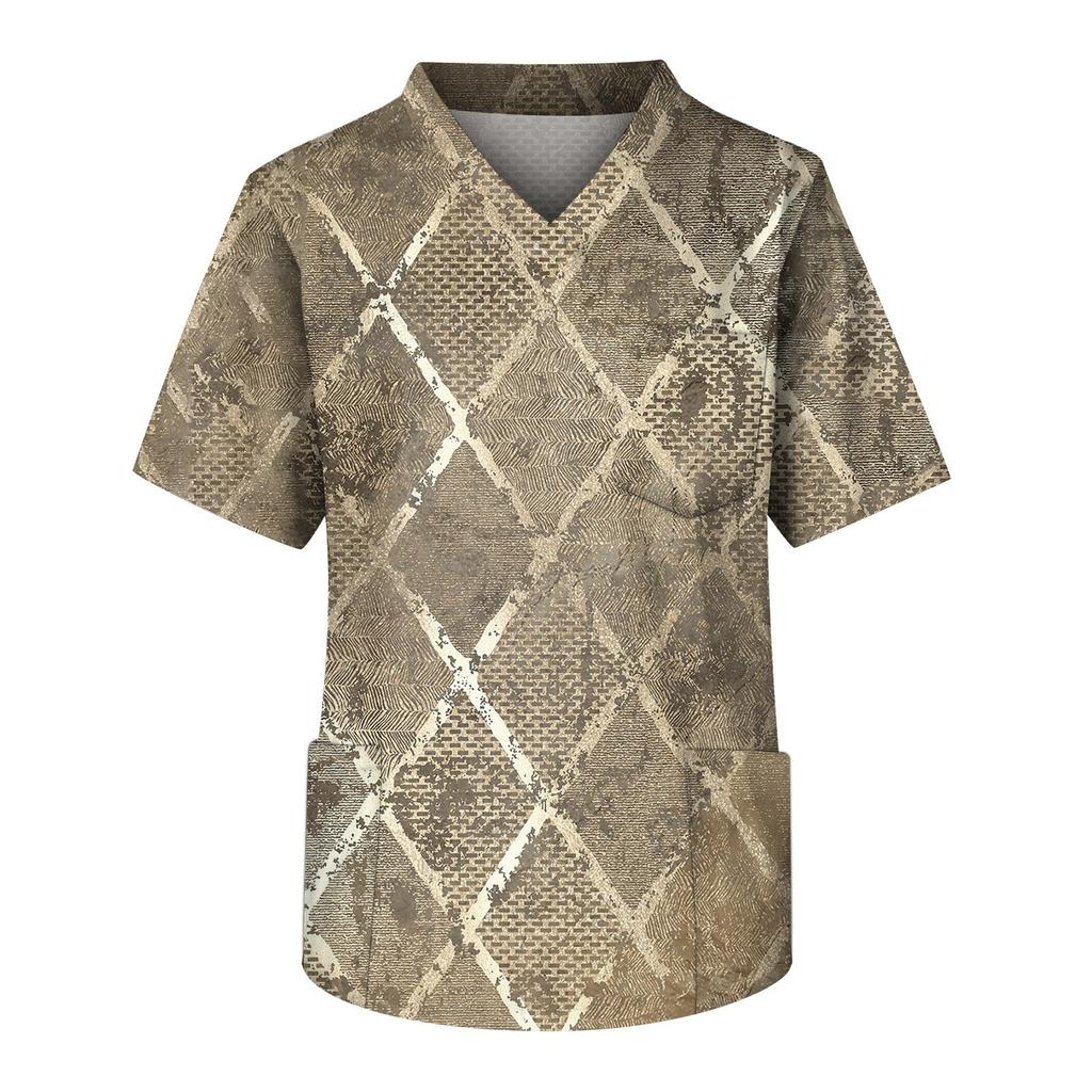 Fashion Men's Short Sleeve V Neck Printed Working Chest Pocket Carer Top