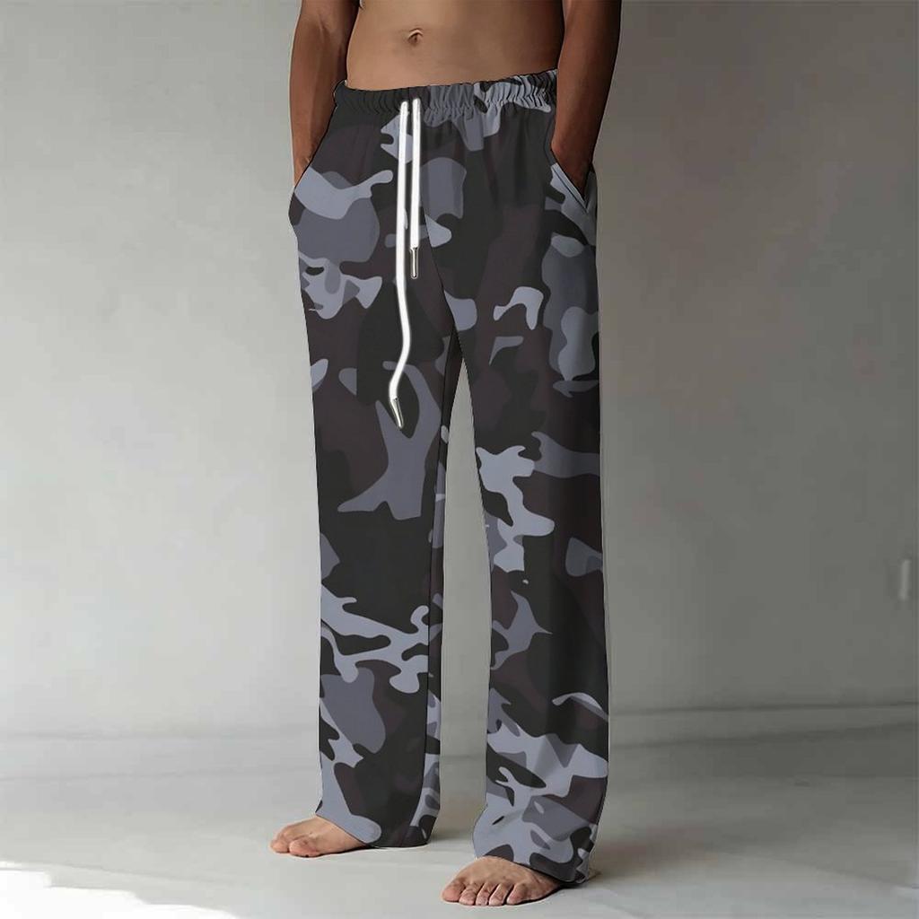 Men's Loose Casual Solid Color  Trousers Camouflage Printed Straight Pants