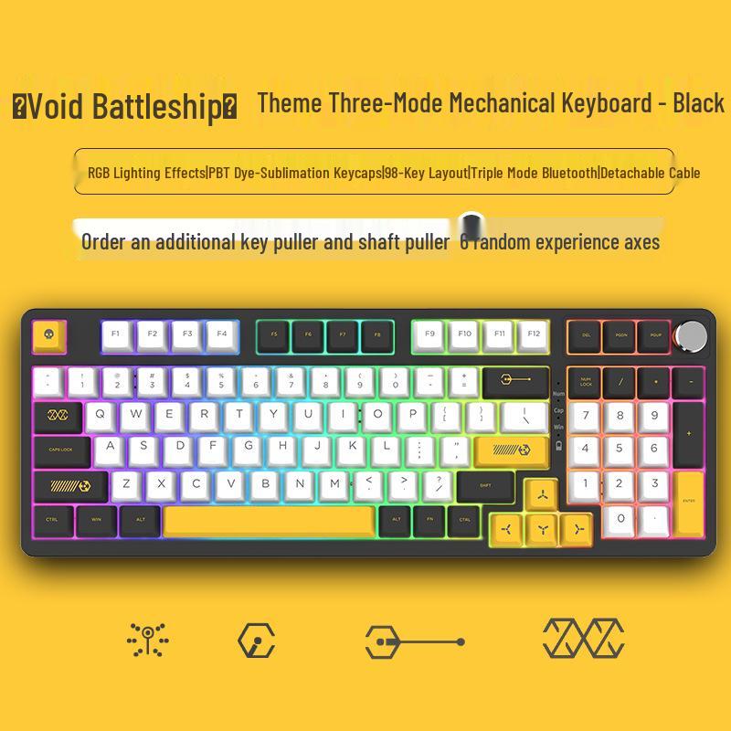 98-Key Wireless Bluetooth Three-Mode Mechanical Keyboard - Gaming, Esports, Office, PBT Transparent DIY Customization