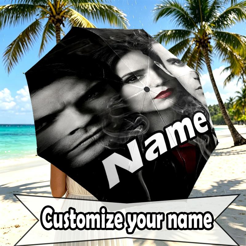 Custom Name Personalized The Vampire Diaries Print Umbrella, Auto Open Close, 8‑Rib Sturdy Frame, Commute Camping Hiking Use, Birthday Gift