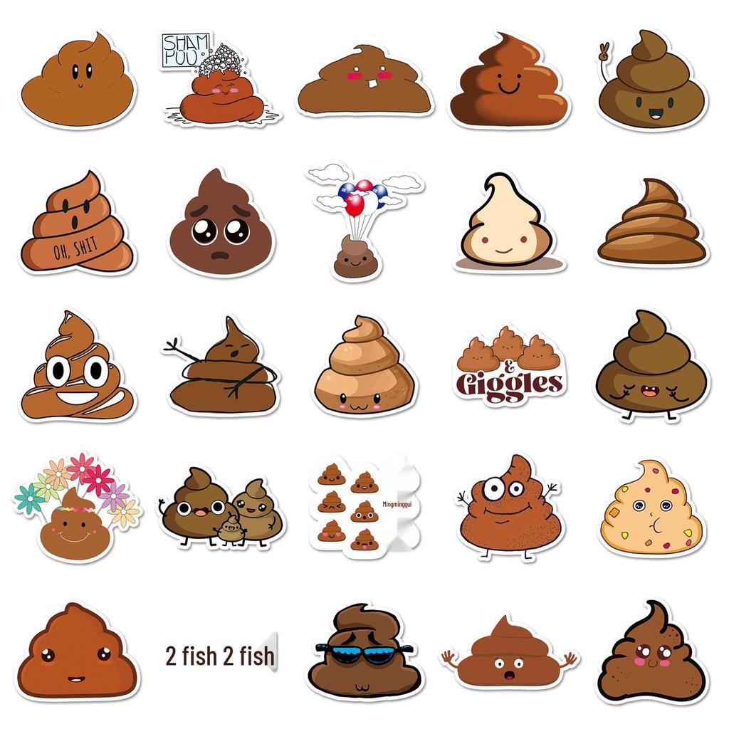 50 Waterproof Cartoon Poop Prank Stickers for Luggage, Scooter, Computer, or Tablet Decoration