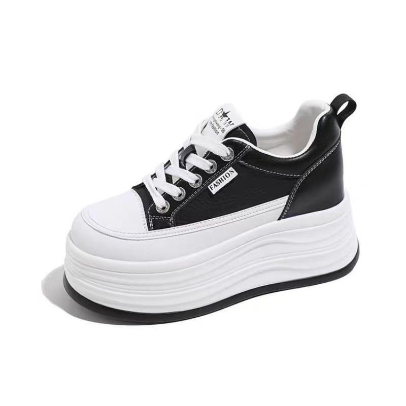 Leather Thick soled Women's Shoes Spring and Autumn New Breathable Sports Shoes 8cm Height Boosting Flat Shoes