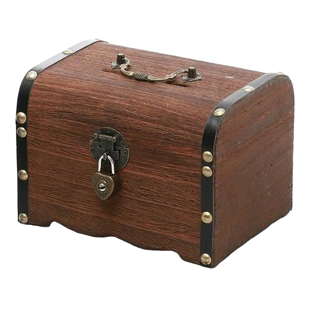 14.5*10*9.5cm Wooden Money Box With Lock And Key Secure Wood Piggy Bank For Saving Money Home Storage Boxes Bins Accessories