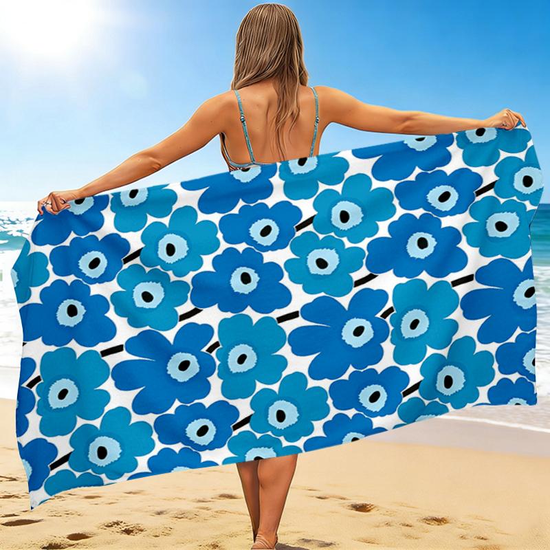1Pc Blue Floral Beach Towel, Quick Dry, Multi-Use for Beach Pool Gym Yoga Home Travel, Christmas, Halloween, Xmas Gift M928187