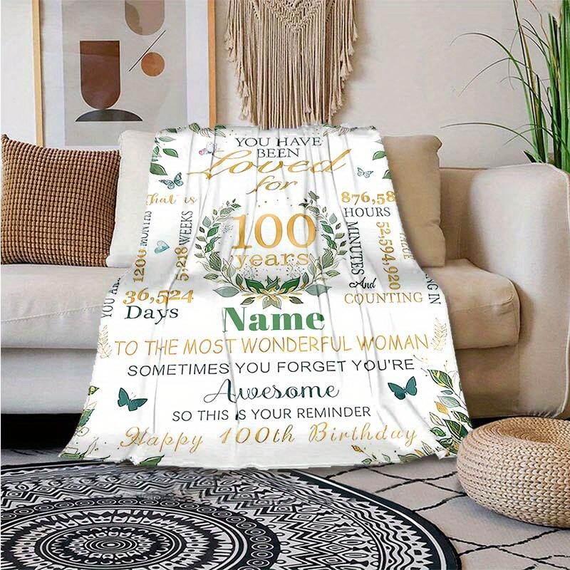 Happy 100Th Birthday Customize Your Name Blanket Warm Comfortable And Soft Blankets Are Suitable For Home Lunch Break Blanket Office Sofa Sofa Gift To