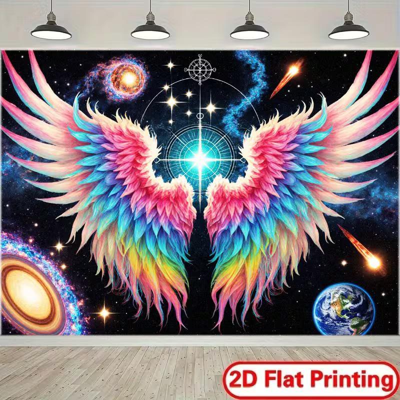 2D Rainbow Angel Wings Themed Party Backdrop Photo Background Banner 47.2x31.5inch/120*80cm