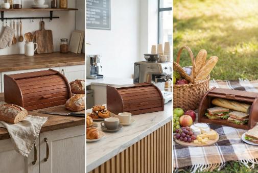 Wooden Bread Bin 32X26X16Cm Dark Small -Tab