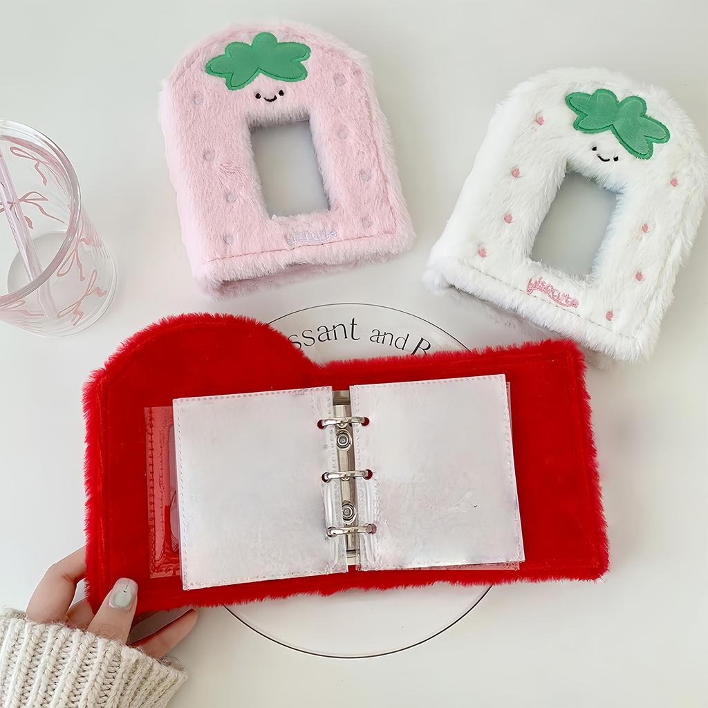 Plush Strawberry Photocard Holders Binder Cover 3 Rings Refillable Photocard Picture Storage Photo Album Collect Book