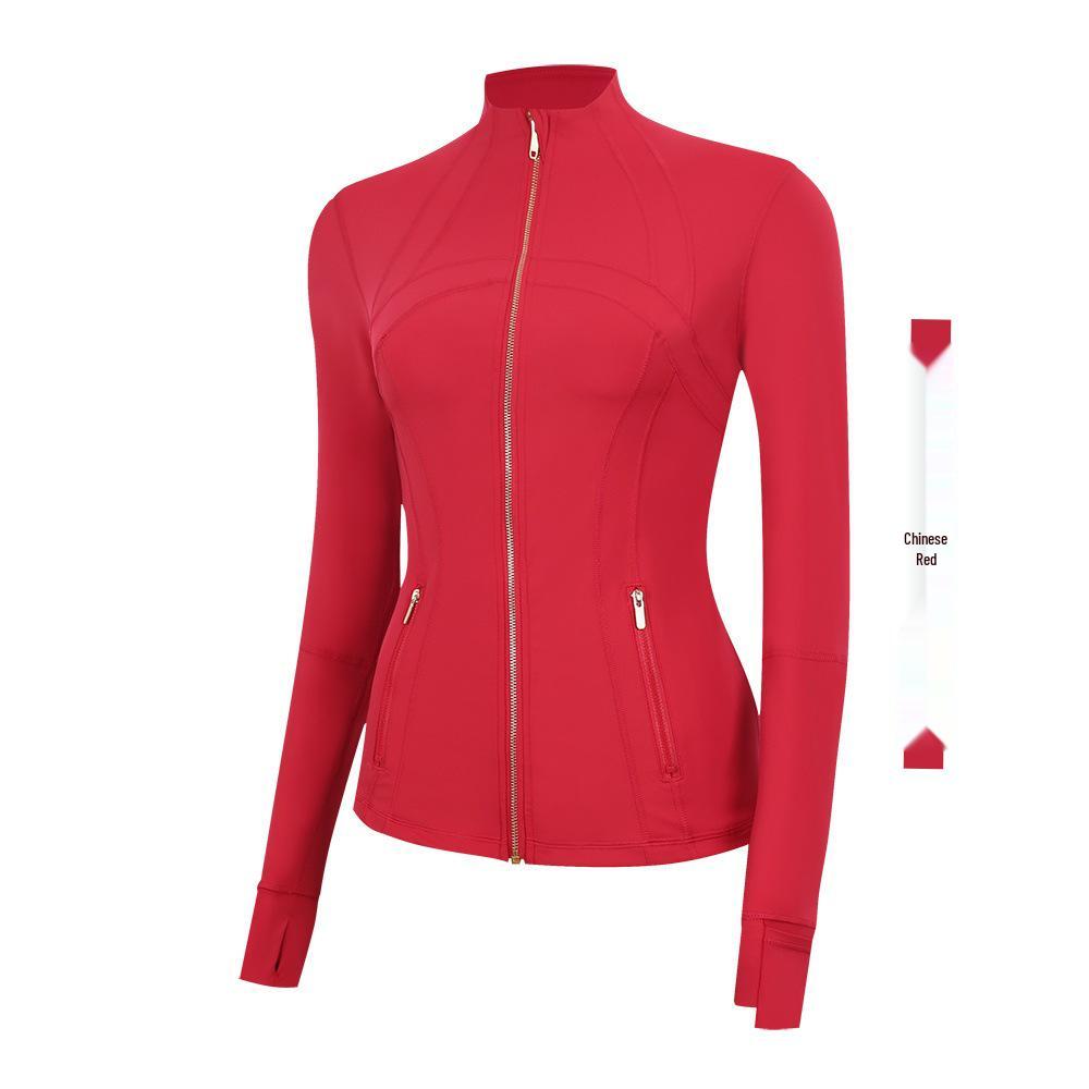 Lulu Women's Slim Fit Stand Collar Yoga Jacket with Gold Zipper – Long Sleeve Sports Fitness Outerwear