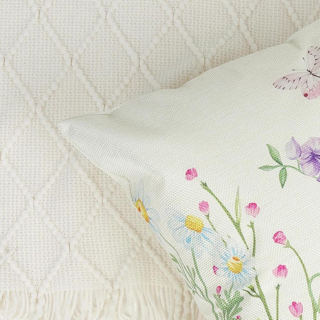 4Pcs Colorful Wildflower & Butterfly Cushion Covers, Garden Floral Pillow Cases For Sofa Bedroom Living Room Decor 45X45Cm