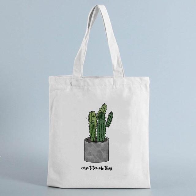 Tote Shopping Bag Cactus Drawing Print Reusable Ladies Canvas Shopper Bags Student Book Bag Female Eco Foldable Cute Bag Fashion