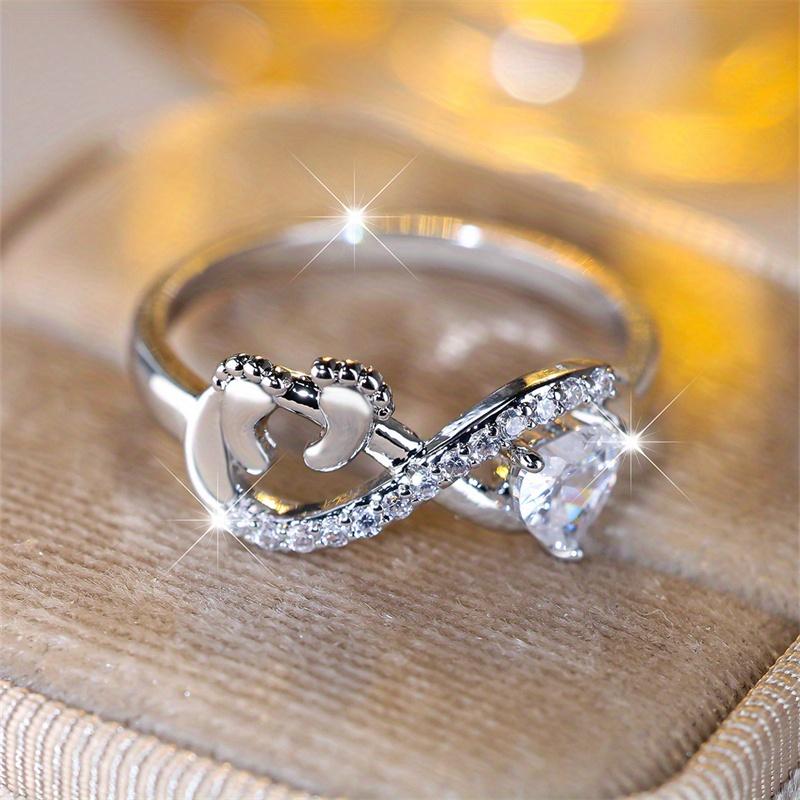 Fashion Love Heart Cut White Stone Claw Ring Cute Foot Paw Love Endless Rings for Mom Mother's Day Jewelry Gifts