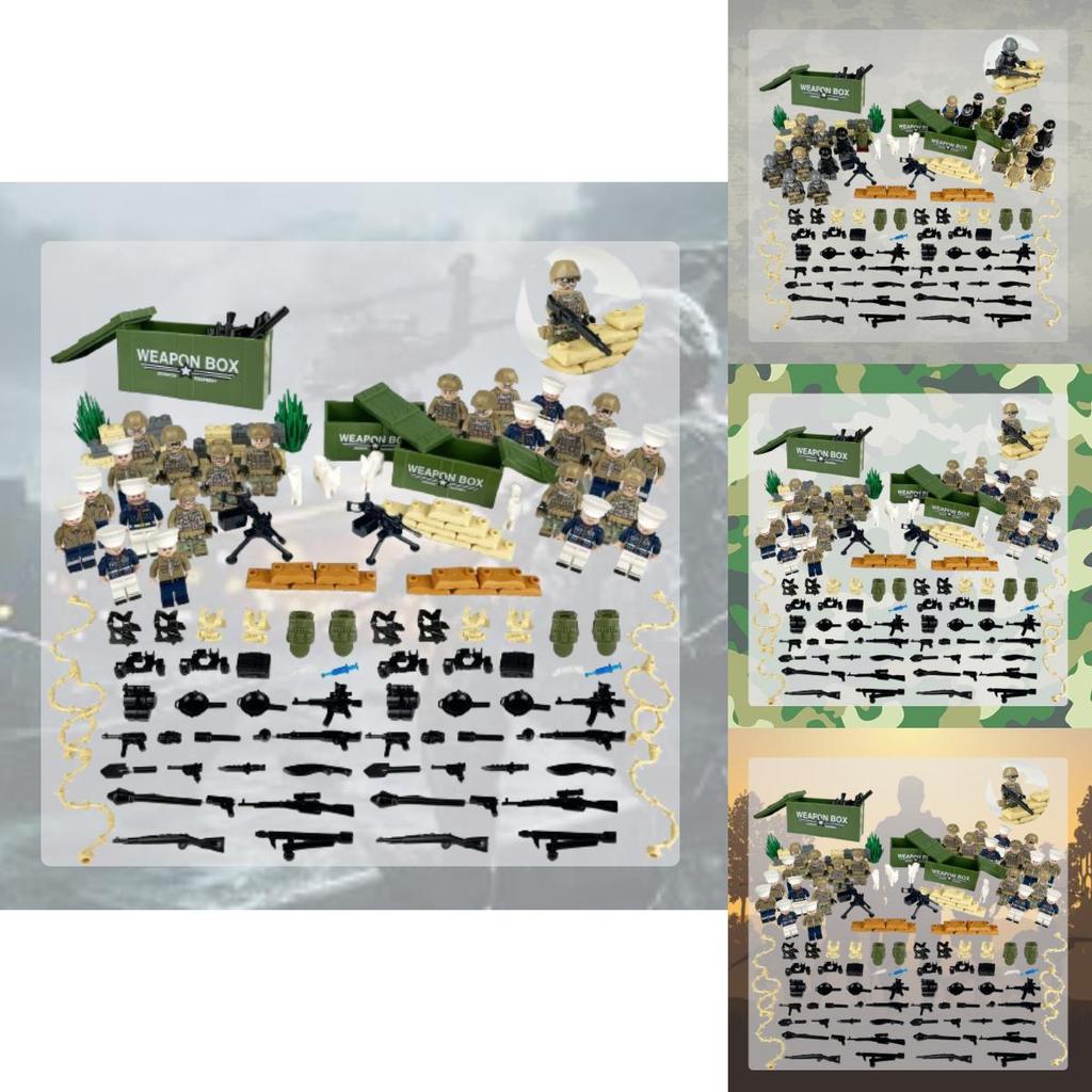 Moc Military Soldiers Building Blocks Figurines Set Plastic Toy With Weapon Accessories And Equipment Bag