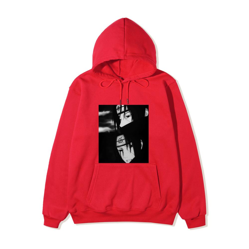 Anime Naruto Uchiha Itachi Hoodie Black and White Manga Portrait Front Print Pullover Sweatshirt Men Women Streetwear