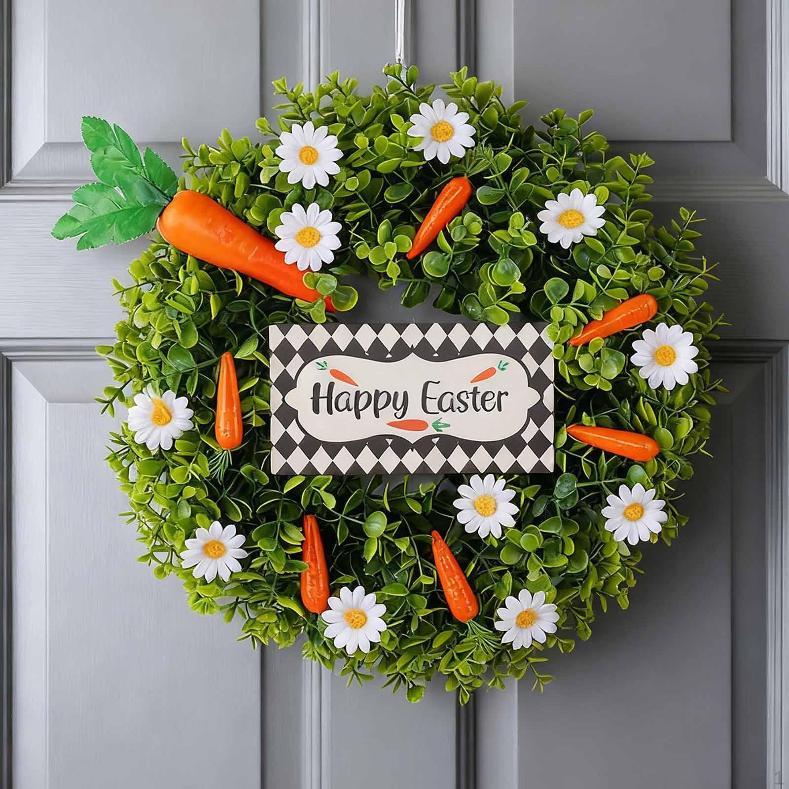

Easter Carrot Wreath Front Door Greenery Eucalyptus Ornament Artificial Flower Happy Sign for