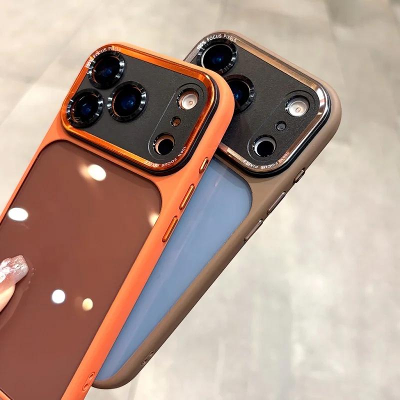 Luxury Orange Transparent Phone Case For iPhone 17 16 Pro Max 17 Pro 16 Metal Lens Shockproof Hard Acrylic Bumper Clear Cover