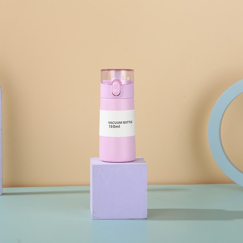 

150ml Mini Thermos Cup Durable One-button Opening Thermal Mug High Quality Stainless Steel Water Cup With Straw 150ml розовый