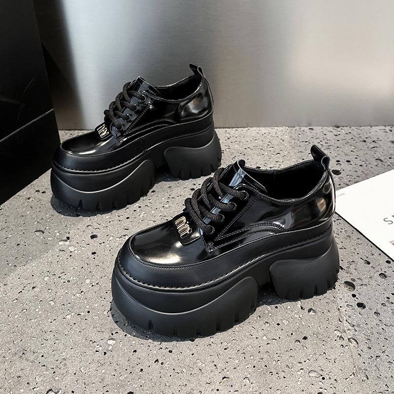 Inner Heightening Loafers Women's 2025 Spring New Black Small Fragrant Single Shoes Versatile Platform British Small Leather Shoes