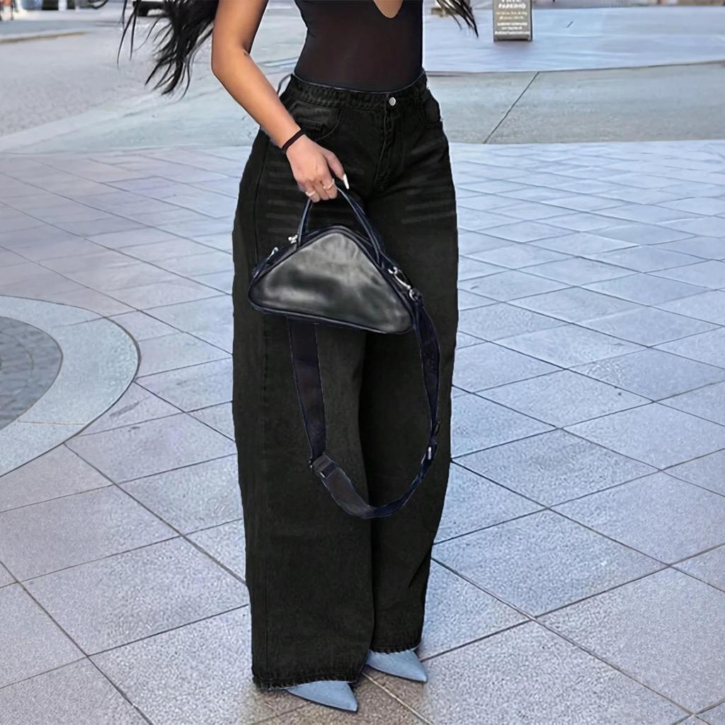 Women's High Waist Washed Women's Jeans Fashionable Versatile Straight Leg Pants