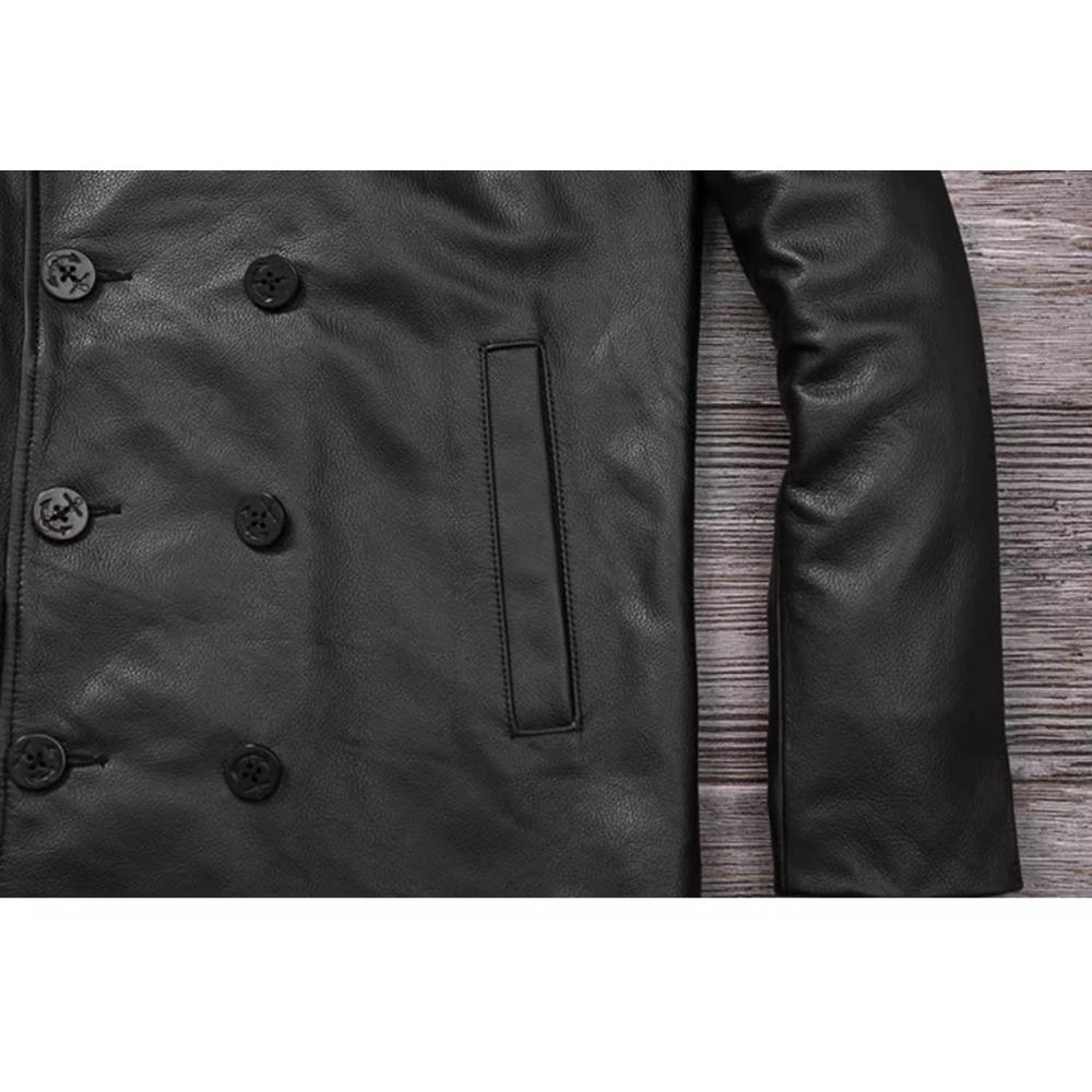Chinese Size Long Men Leather Coat Genuine Soft Cow Leather Classic Double Breasted Turn Down Collar Leather Jackets For Men Clothing Autumn