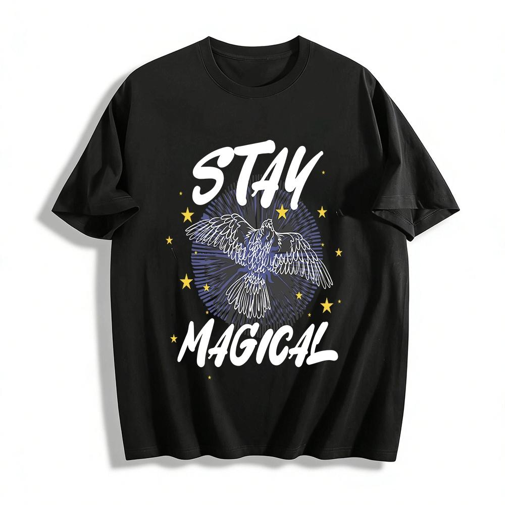 Vintage Starburst Bird Print Casual Loose Unisex T-Shirt Pure cotton T-shirt XXS