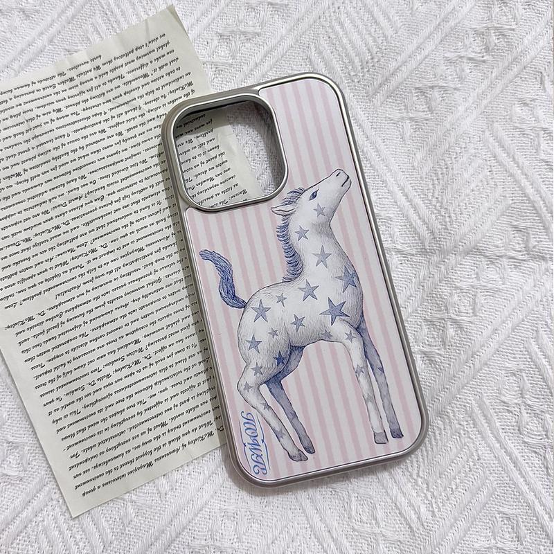 Korean Ins Retro Pink Striped Star Pony Phone Case for iPhone 17 16e 16 15 14 13 12 11 Pro Max Air Plus Luxury Clear Soft Cover