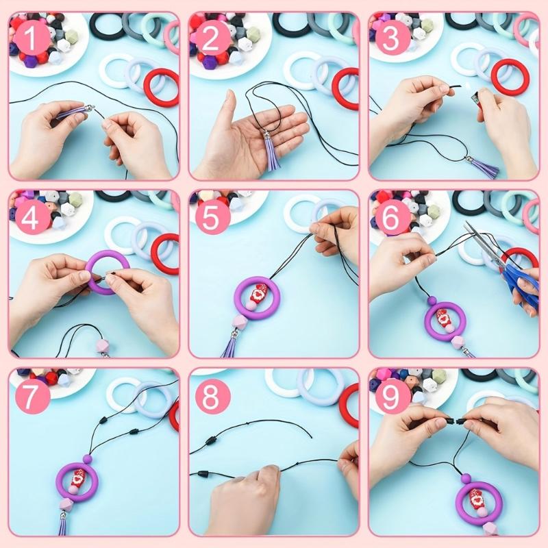 91pcs O Shaped Rings Beadable Silicone Circles with Holes for Pendants and Keychains Practical Keychain Accessories