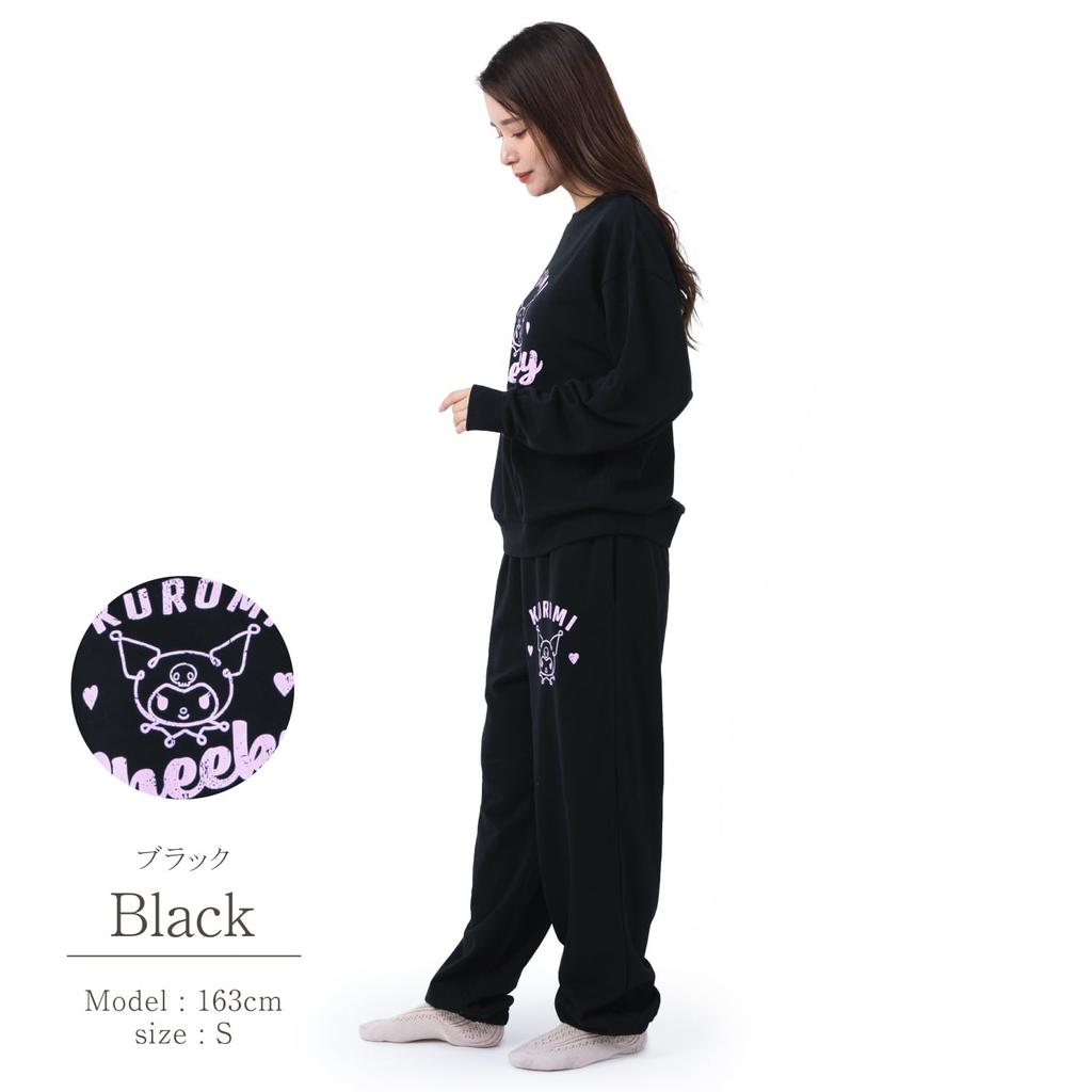 Kuromi Sweat Setup Dlouhé dlouhé pyžamo s horním a spodním dílem [SAZAC] Pyžamo, fleecové, unisex, dámské, pánské, kalhoty s rukávy, set, oblečení
