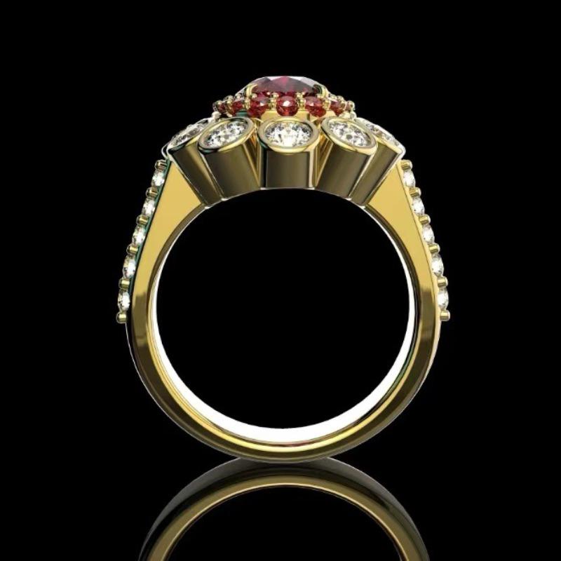 New Jewelry Catwalk Ring, Creative Red Diamond Atmospheric Women's Diamond Hand Jewelry