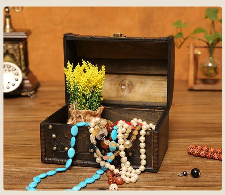 Torsoya Treasure Chest, Wooden Storage Box with Lid, Retro Style, Stylish Home Decor (Lock)