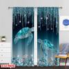 2pcs 2D Flat Printing Party Window Curtains Turquoise Turtle Diamond Sparkle Digital Printed Polyester Drapes Family Party for