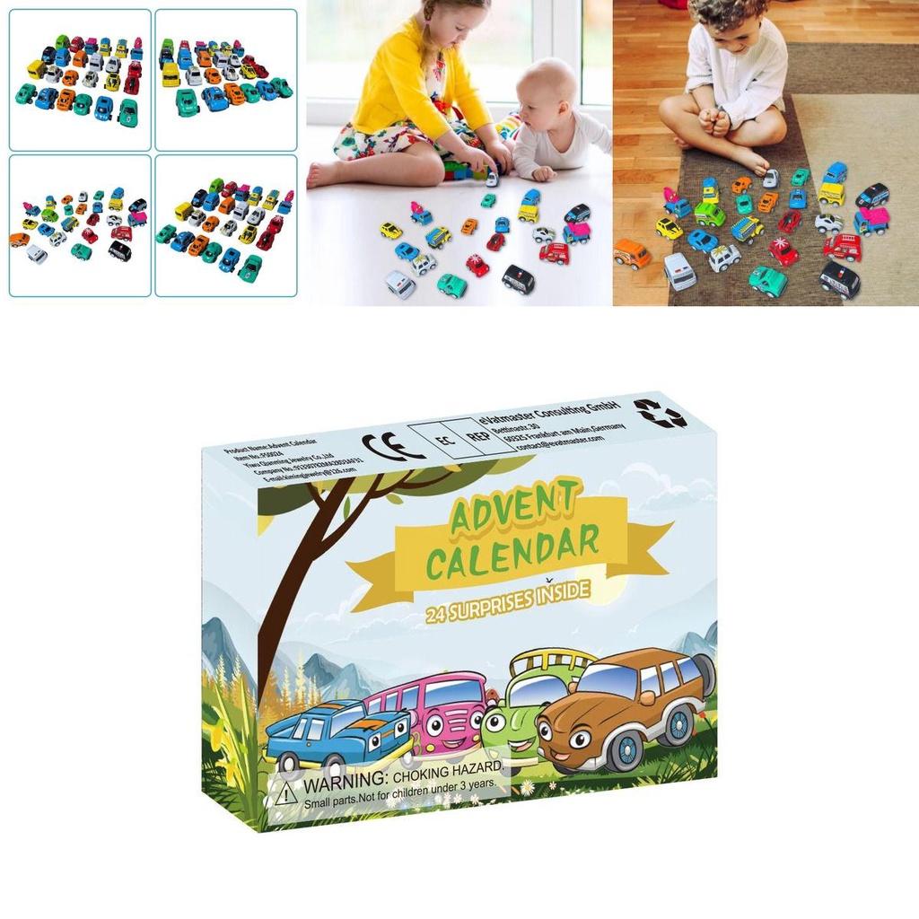 Festlicher Weihnachtskalender mit 24 entzückenden Mini-Autospielzeugfahrzeugen für Kinder