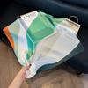 Silk scarf women's spring and autumn decoration versatile ins simple style striped square scarf streamer simulation silk fashion scarf scarf scarf