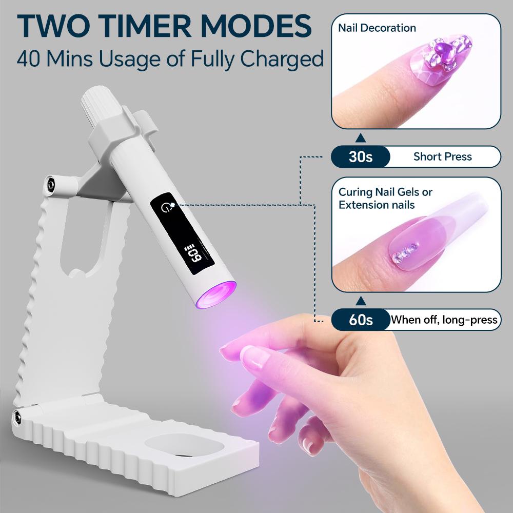 Portable Handheld Mini UV Nail Lamp with Timer, Adjustable Stand and Indicator, Rechargeable LED Nail Light for All Gel Nails
