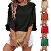 Women's Fashion New Round Neck Lace Irregular Seven Quarter Sleeve Top