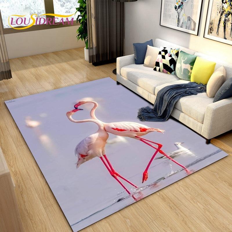 Tapete criativo nórdico 3D Flamingo Bird Area, tapete para sala de estar, quarto, sofá, cozinha, banheiro, capacho, tapete antiderrapante