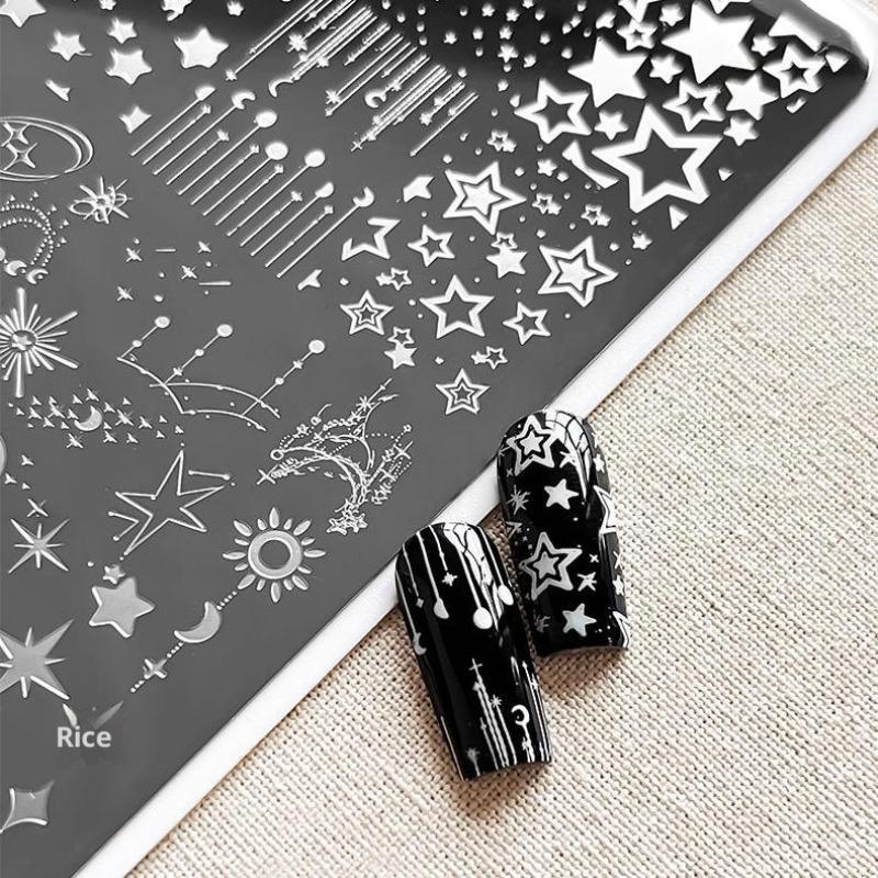 1 sztuka Kreskówkowe Płytki do Stemplowania Paznokci z Motywem Księżyca i Gwiazd Prostokątny Szablon Stempelki do Zdobienia Paznokci Płytka z Obrazkiem do Stemplowania Manicure Narzędzia do Drukowania na Paznokciach