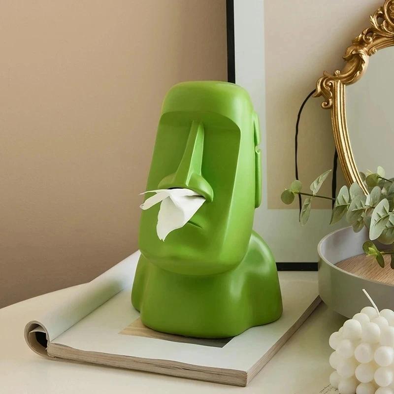 Statue tissue box, napkin storage bucket, Easter Island portrait resin tissue box holder, bar napkin box, hotel room decoration