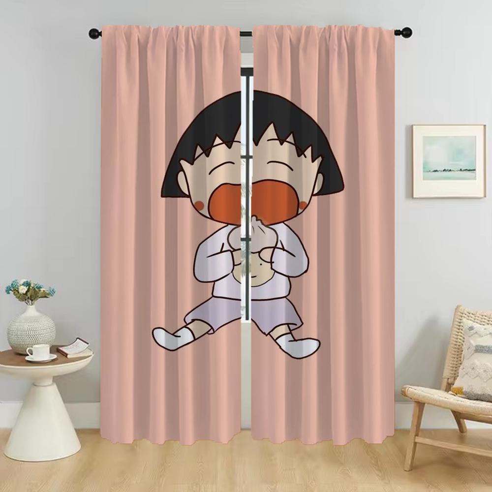 Chibi Maruko Fenstervorhang Raum Panel Vorhänge Kinder Zuhause Innenraum Trennwand Gardinen Tüll Schlafzimmer Polyester Ideal Für Eltern