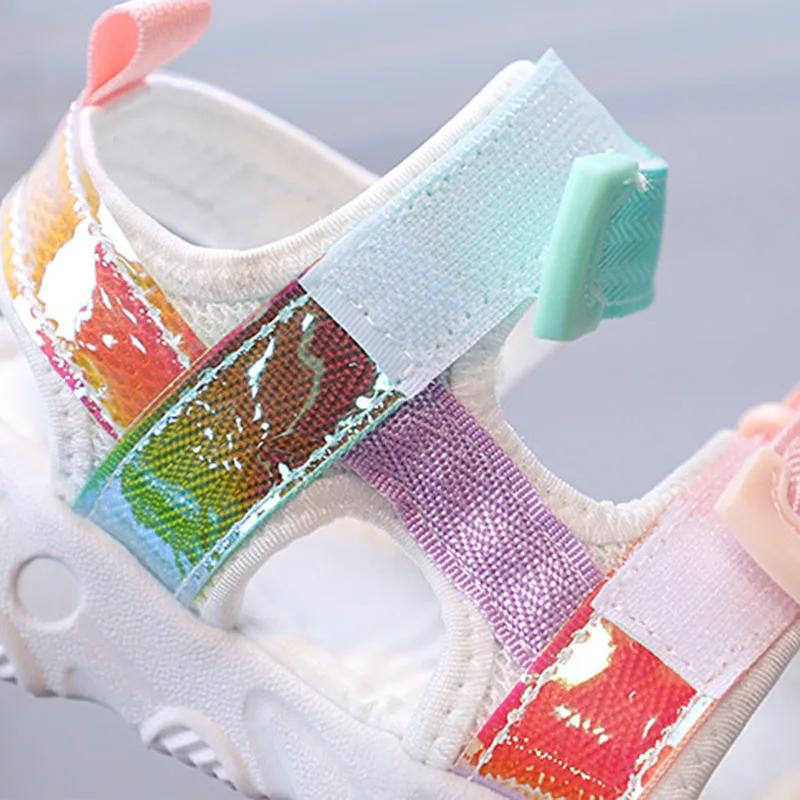 Summer Children Sport Sandals Breathable Mesh Soft Bottom Baby Girls Boys Shoes Colorful Reflective PU Leather Shoes