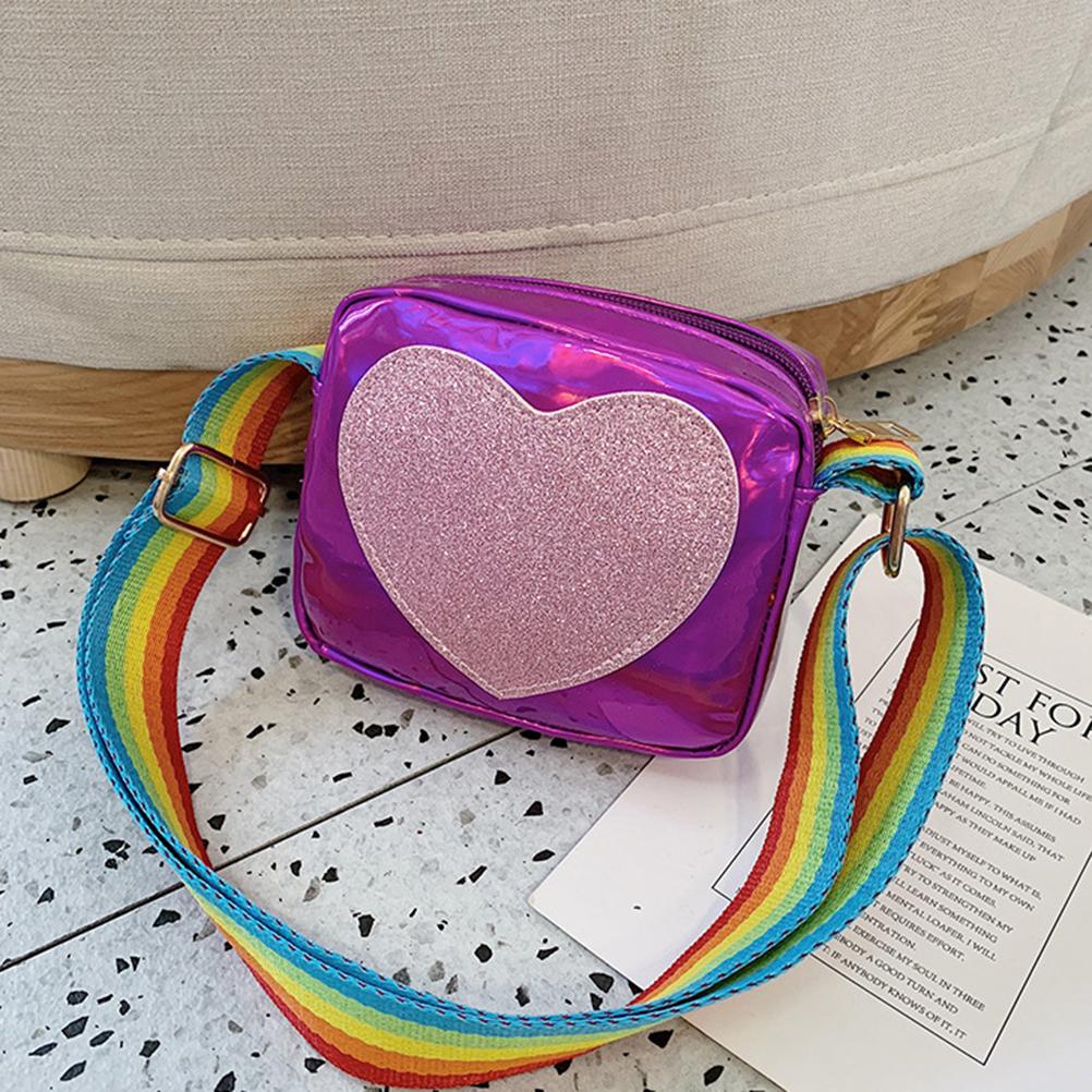 Women Girls Love Heart Handbag Kids Bag Messenger Shoulder Bag Rainbow Shoulder Strap Crossbody Bag
