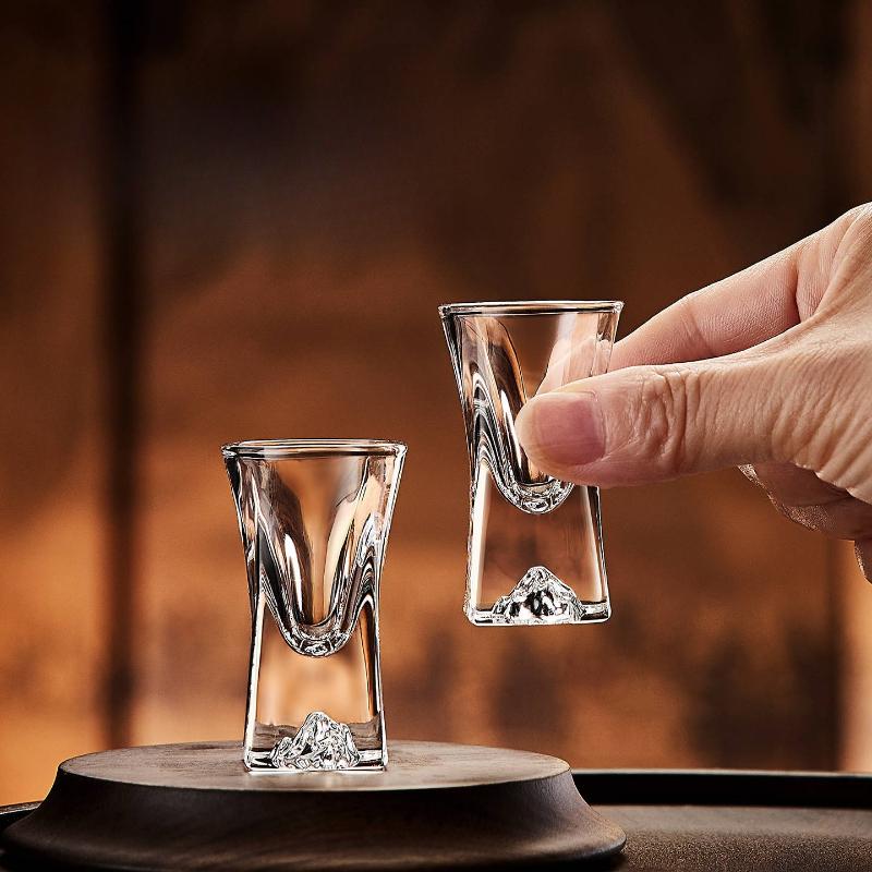 6pcs Sets Iceberg Bottom Wine Glass Creative Baijiu Cup Transparent Liquor Cup Drinkware Shot Glass Bar Exquisite Wine Glasses
