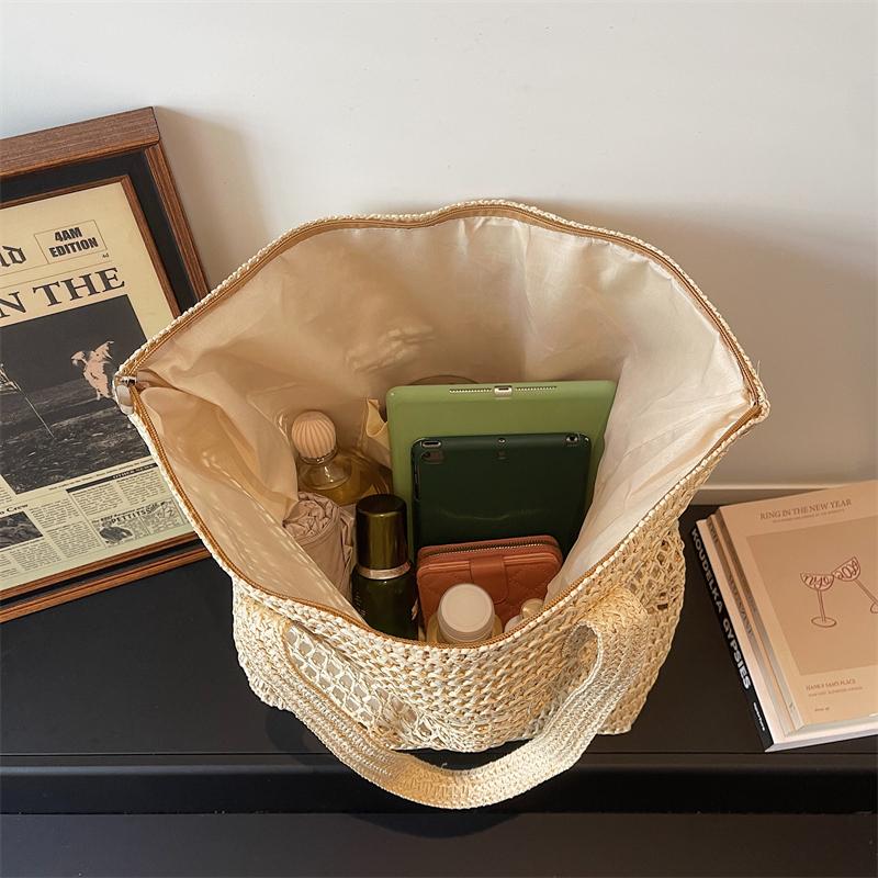 Woven Straw Tote with Tassel Accent and Spacious Interior for Summer Beach or Casual Daily Use