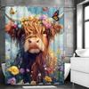 Cow Shower Curtain with 12 Hooks Rustic Country Farmhouse Animal Vintage Wildflower Petal Brown Polyester Waterproof Fabric Gues