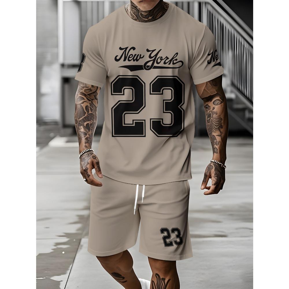 

Premium Men s Size 23 Printed Set Men s T-Shirt and Shorts Set Casual Set Fashionable Sportswear Athletic Wear Men s Clothing S