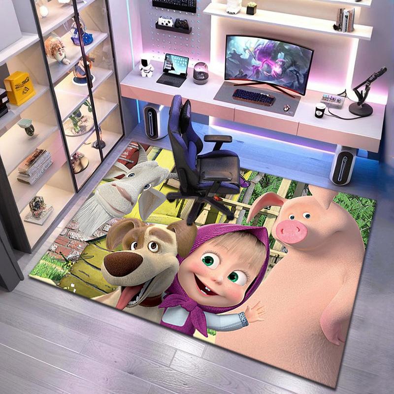 Russian animation Masha and the Bear Fairy Tale Cartoon Carpet Soft Home Living Room Bedroom Door Mat Outdoor Picnic Ground Mat rug T6