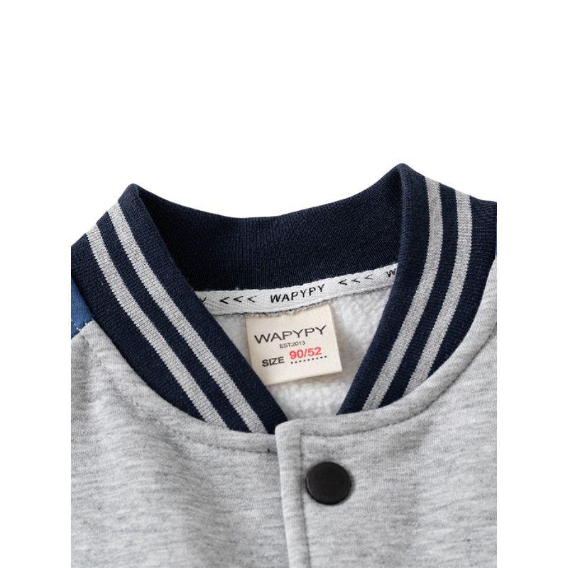 Children's Letters Baseball Uniform Outerwear Spring and Autumn Boys' Button Fleece-lined Hoodie Baby Boys' V-neck Color Matching Clothes