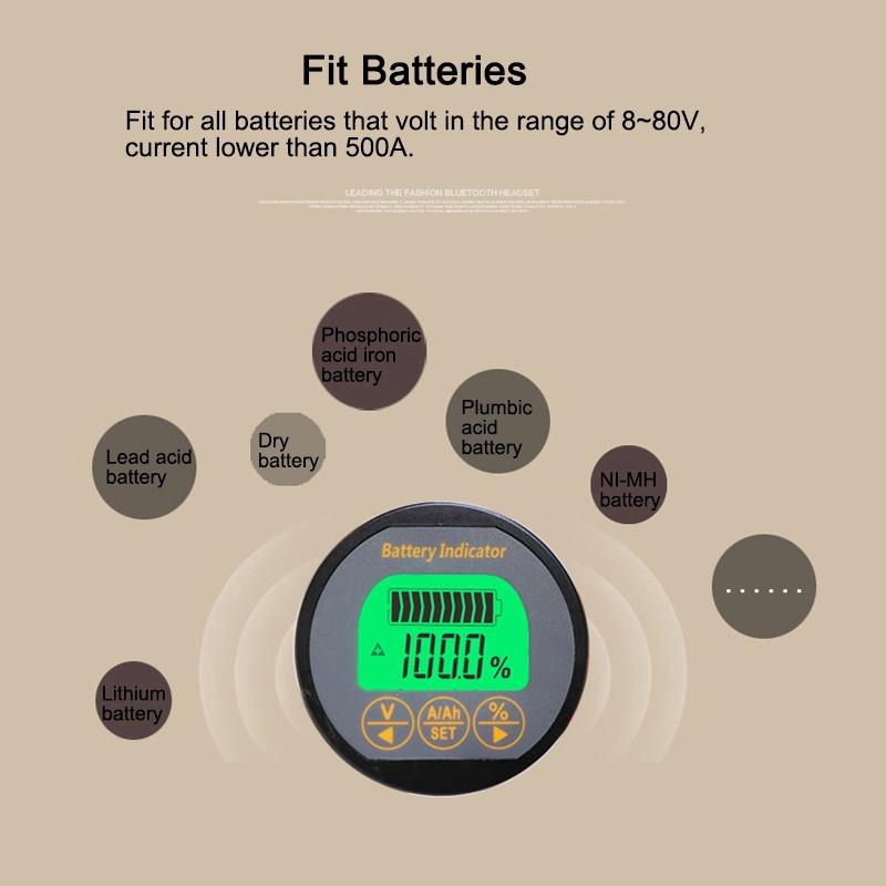 12V 24V Car Boat Battery Capacity Voltmeter Current Tester Waterproof LCD Digital Car Boat Lead-acid 18650 Battery Indicator